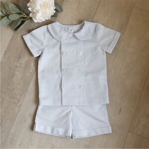 Blue Linen Dressy Short Set Boutique Portrait Ring Bearer Special Occasion NWT